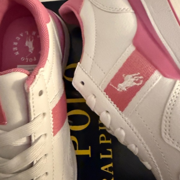 New girls Ralph Lauren Polo white and Pink Casual Sneakers Sz 1 - Picture 4 of 8
